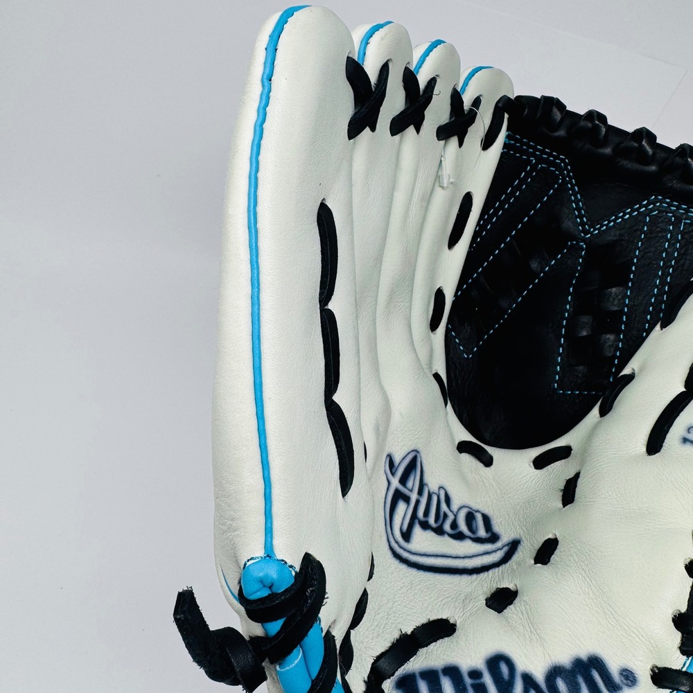 Wilson Aura A800 Fastpitch Softball Glove 12.5 Inch White Black Blue A08LF16125 - Picture 9 of 14